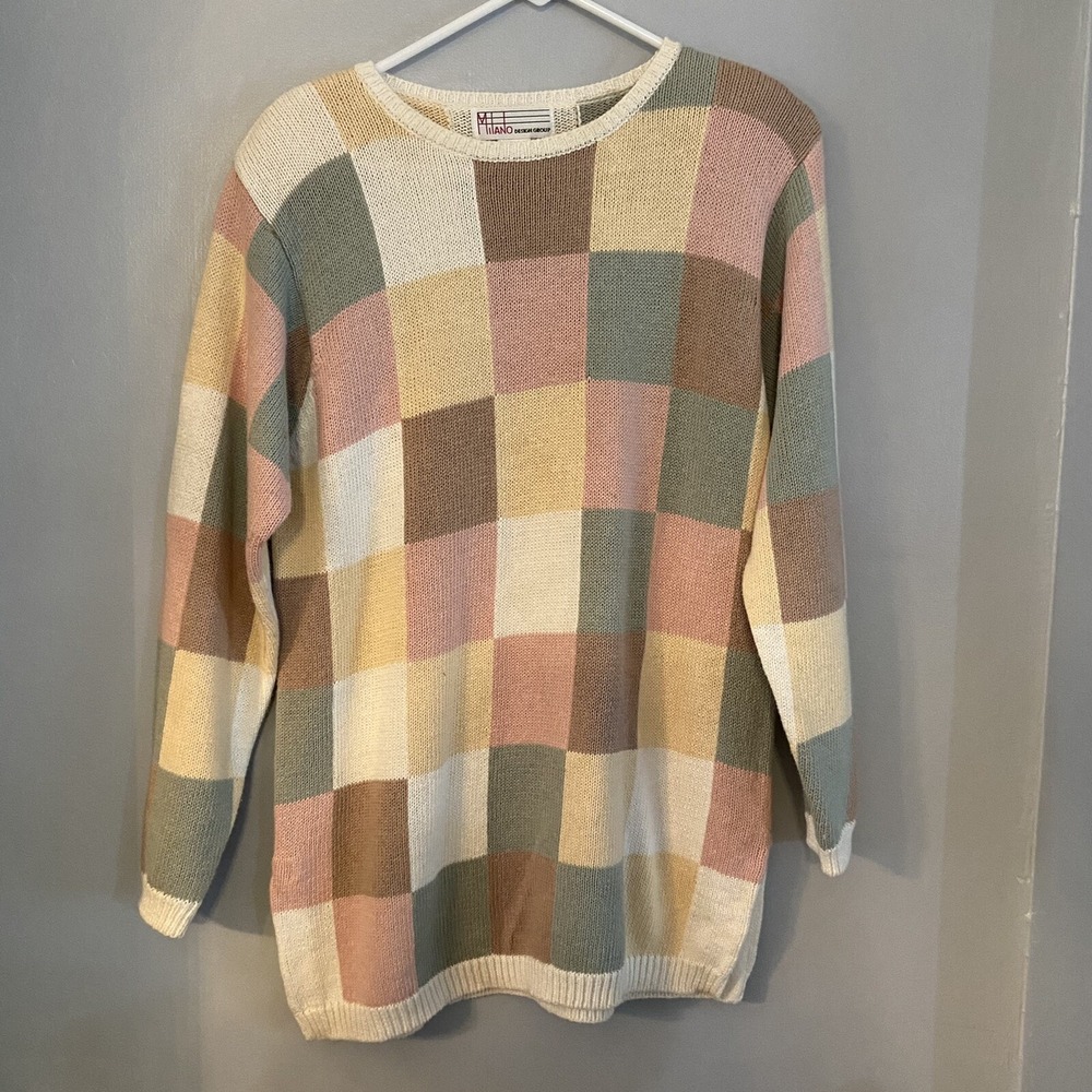 Vintage A'Milano‎ Pastel Color-Block Acrylic Knit Long  Sweater - Women's Small